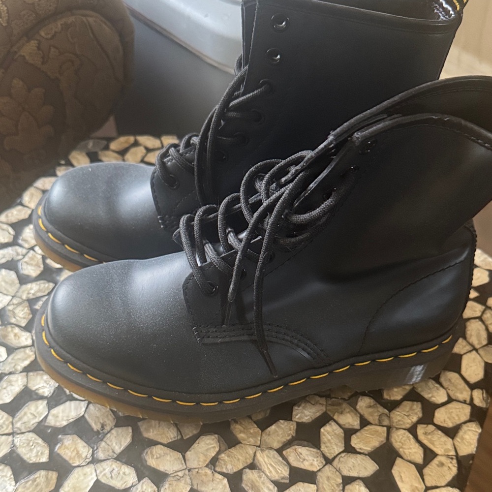 Dr. Martens Black Ankle Boots with Yellow Stitching